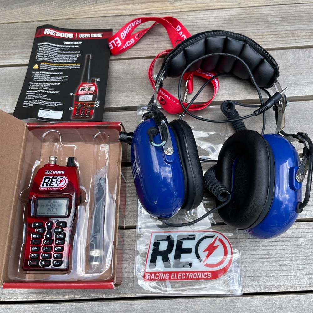Racing Electronics RE3000 Digital Race Scanner Headphones Lanyard NASCAR Bundle